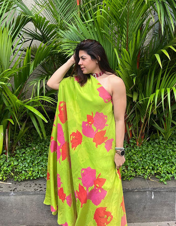 Neon Blossom One-Shoulder Dress